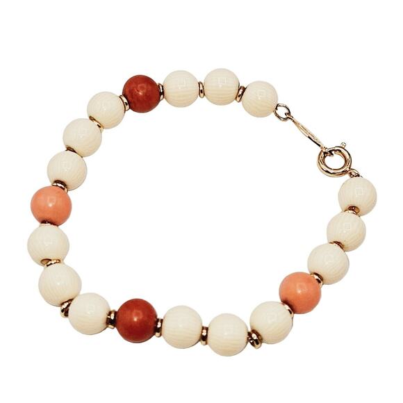 VTG Y2K Napier Signed Bracelet Cream Orange Bead Fashion Jewelry - Picture 2 of 4